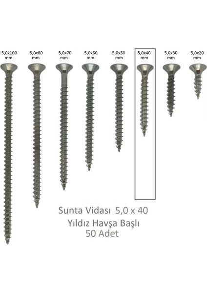 Sunta Vidası 5,0X40, 50 Adet Tam Diş SNT YHB Vida