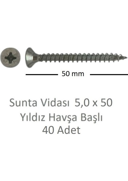 Sunta Vidası 5,0X50, 40 Adet Tam Diş Snt Yhb Vida