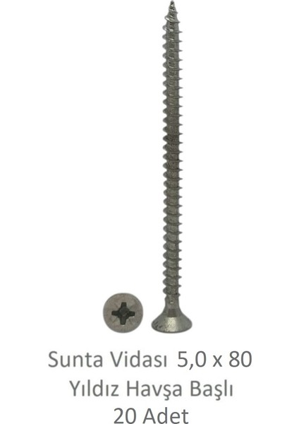 Sunta Vidası 5,0X80, 20 Adet Tam Diş SNT YHB Vida