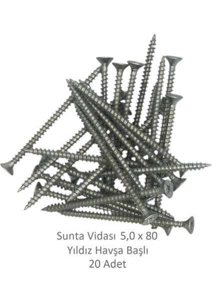 Sunta Vidası 5,0X80, 20 Adet Tam Diş SNT YHB Vida