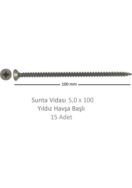 Sunta Vidası 5,0X100, 15 Adet Tam Diş Snt Yhb Vida