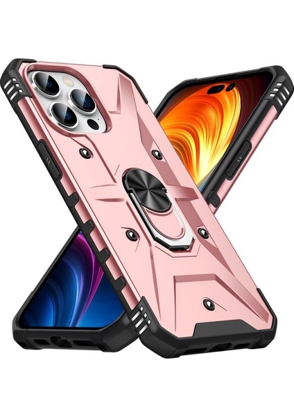 iPhone 15 Pro Max Için Halka Tutucu Standlı Çift Katmanlı Telefon Kılıfı - Mavi (Yurt Dışından)