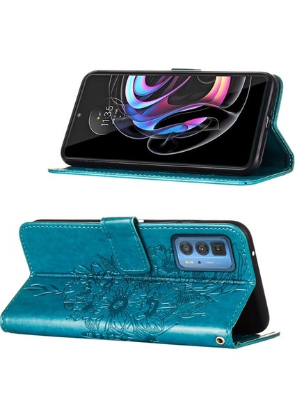 Edge 20 Pro Için Kelebek Pu Deri Çevirmeli Cüzdan Stand Telefon Kılıfı - Gri (Yurt Dışından)