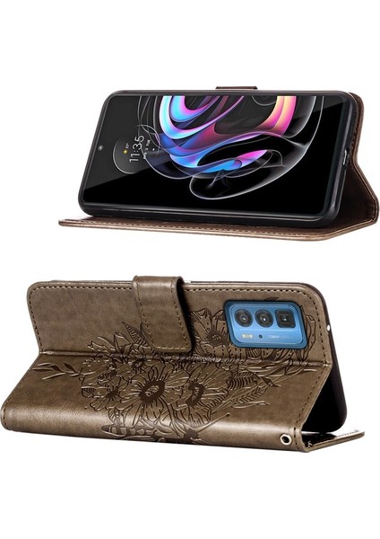 Edge 20 Pro Için Kelebek Pu Deri Çevirmeli Cüzdan Stand Telefon Kılıfı - Gri (Yurt Dışından) fiyatları