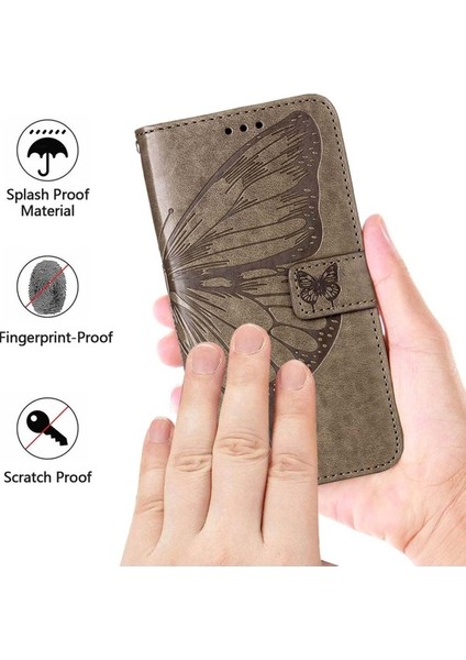 Edge 20 Pro Için Kelebek Pu Deri Çevirmeli Cüzdan Stand Telefon Kılıfı - Gri (Yurt Dışından) fırsatları