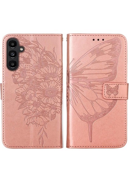 Samsung Galaxy A05S Için Kelebek Pu Deri Çevirmeli Cüzdan Stand Telefon Kılıfı - Mor (Yurt Dışından)