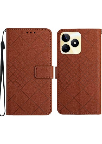 El Kayışı Cüzdan Pu Deri ile Realme C53 Kart Yuvası Standı Için Flip Case (Yurt Dışından)