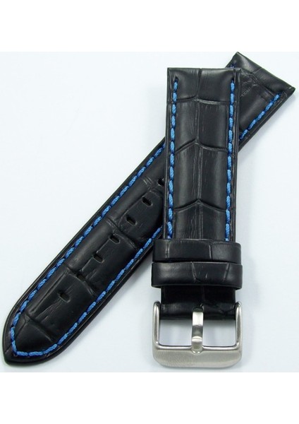 Bizon Deri Saat Kordonu 18MM Siyah Kayişi Koyu Mavi Dikişli Kroko (Yurt Dışından)