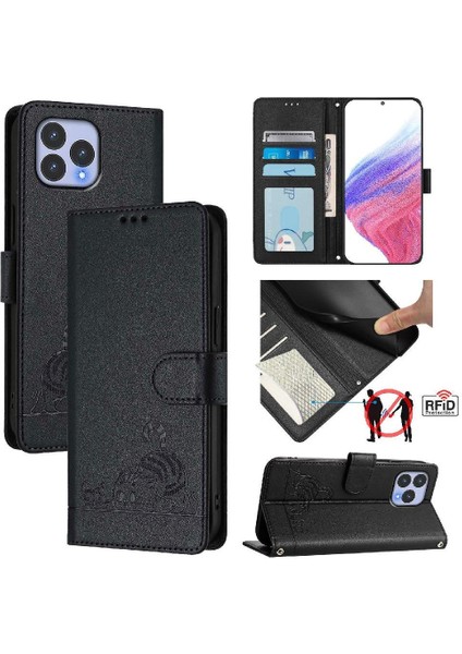 T60 Kedi Rfid Kart Yuvası Tutucu Için Kılıf Kickstand Cüzdan Kapak Çevirin (Yurt Dışından)
