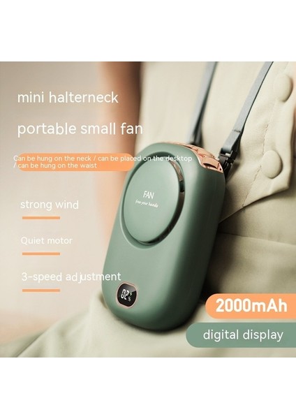 Dijital Ekran Sessiz Asılı Boyun Fanı - Yeşil (Yurt Dışından) fiyatları