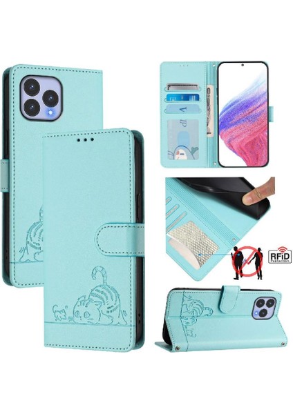 T60 Kedi Rfid Kart Yuvası Tutucu Için Kılıf Kickstand Cüzdan Kapak Çevirin (Yurt Dışından)