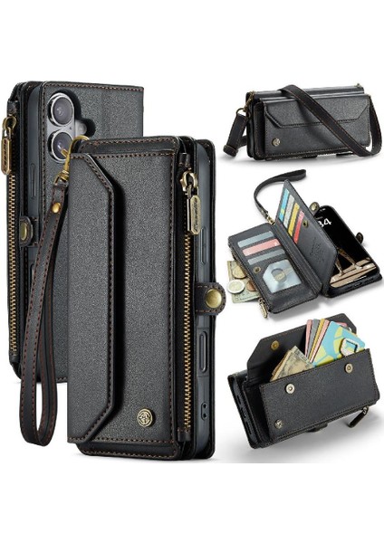 IPhone 16 Plus Vaka Cüzdan Fermuar Faturaları Yuvası Kartı Için Crossbody Flip Case (Yurt Dışından) fiyatları