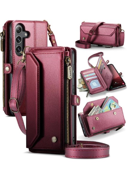 Galaxy S25 Plus Rfıd Engelleme Fermuar Faturaları Için Crossbody Flip Case (Yurt Dışından)