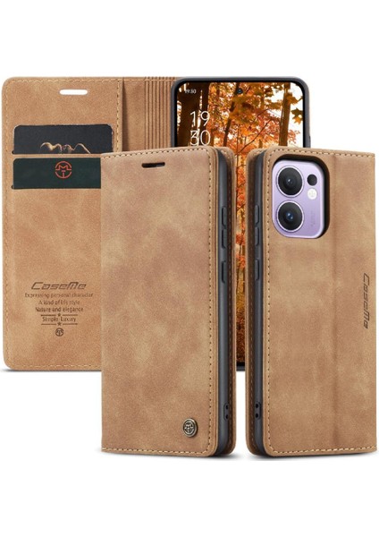 Oppo Reno 13F/5G Için Flip Case Kart Yuvası Kickstand Vintage Pu Flip (Yurt Dışından) modelleri