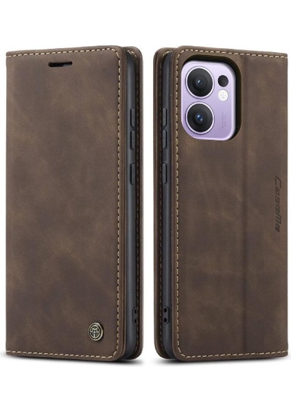 Oppo Reno 13F/5G Için Flip Case Kart Yuvası Kickstand Vintage Pu Flip (Yurt Dışından)