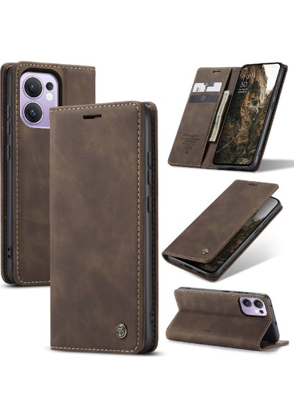 Oppo Reno 13F/5G Için Flip Case Kart Yuvası Kickstand Vintage Pu Flip (Yurt Dışından) modelleri