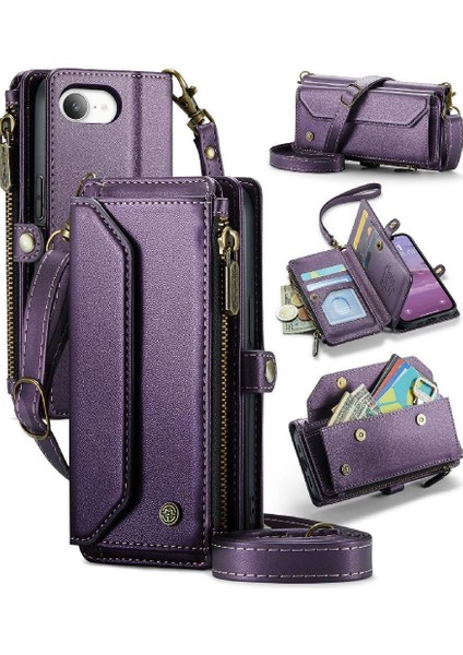 IPhone 16E Fermuar Faturaları Yuvası Kart Tutucu Kılıf Rfıd Için Crossbody Flip Case (Yurt Dışından)