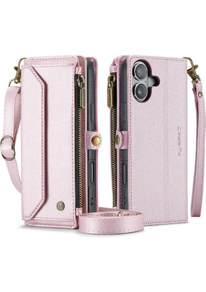 IPhone 16 Plus Vaka Cüzdan Fermuar Faturaları Yuvası Kartı Için Crossbody Flip Case (Yurt Dışından)