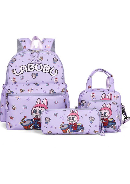 Labu Kumaş Karikatür Okul Çantası Dört Set Çocuk Sevimli Öğrenciler Okul Çantası Büyük Kapasiteli Erkek ve Kız Omuz Çantası (Yurt Dışından)