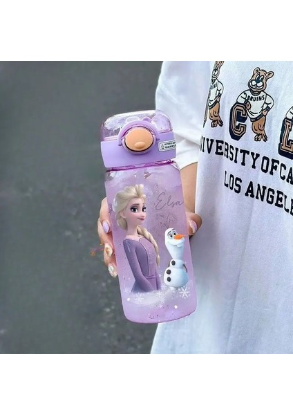 Dondurulmuş Elsa Anime Periferik Yaratıcı Karikatür Sevimli Baskı Öğrenci Taşınabilir Büyük Kapasiteli Saman Plastik Kupa Doğum Günü Hediyesi: 450ML-3 (Yurt Dışından)