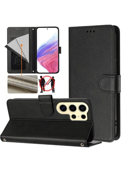 Galaxy S24 Ultra Darbeye Dayanıklı Manyetik Için Klasik Tarzı Flip Case (Yurt Dışından)