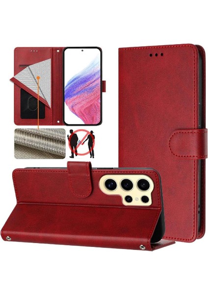 Galaxy S24 Ultra Darbeye Dayanıklı Manyetik Için Klasik Tarzı Flip Case (Yurt Dışından)