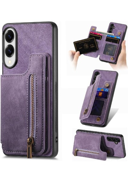 Galaxy S25 Kenar Katlanabilir Arka Kapak Standı Fonksiyonu Fermuar Için Kılıf (Yurt Dışından)
