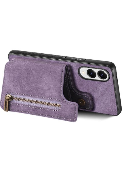 Galaxy S25 Kenar Katlanabilir Arka Kapak Standı Fonksiyonu Fermuar Için Kılıf (Yurt Dışından)