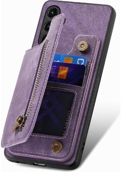 Galaxy S25 Kenar Katlanabilir Arka Kapak Standı Fonksiyonu Fermuar Için Kılıf (Yurt Dışından)