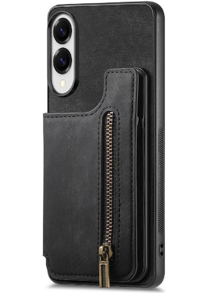 Galaxy S25 Kenar Katlanabilir Arka Kapak Standı Fonksiyonu Fermuar Için Kılıf (Yurt Dışından)