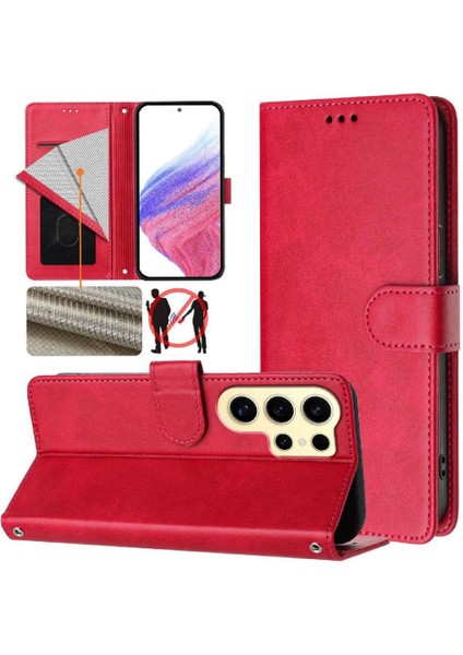 Galaxy S24 Ultra Darbeye Dayanıklı Manyetik Için Klasik Tarzı Flip Case (Yurt Dışından)