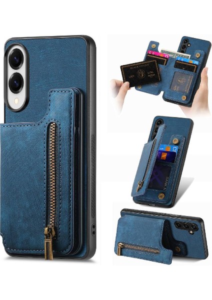 Galaxy S25 Kenar Katlanabilir Arka Kapak Standı Fonksiyonu Fermuar Için Kılıf (Yurt Dışından)