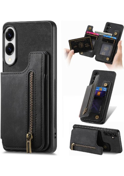 Galaxy S25 Kenar Katlanabilir Arka Kapak Standı Fonksiyonu Fermuar Için Kılıf (Yurt Dışından)