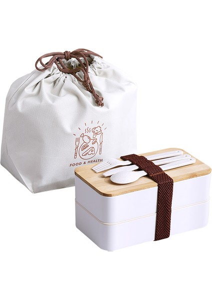 Bambu Ahşap Kapaklı Çift Katmanlı Plastik Öğle Yemeği Kutusu Mikrodalgada Taşınabilir Bento Kutu Seti Öğrenciler Işçiler Öğle Yemeği Kutuları (Yurt Dışından)