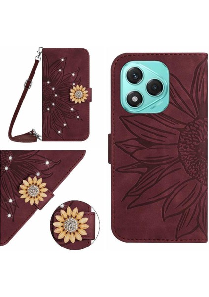 Onur Için Flip Case 400 Lite Kickstand Koruyucu Deri Cüzdan Ayçiçeği (Yurt Dışından)