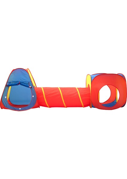 Çocuk Çadırı Üç Parçalı Set Kırmızı, Sarı ve Mavi Kapalı Oyun Evi Tüneli (Yurt Dışından)