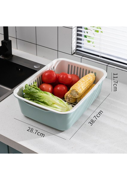 Çift Katlı Kare Sebze Yı Sepeti Tahliye Sepeti Plastik Meyve Tepsisi Çok Işlevli (Yurt Dışından)