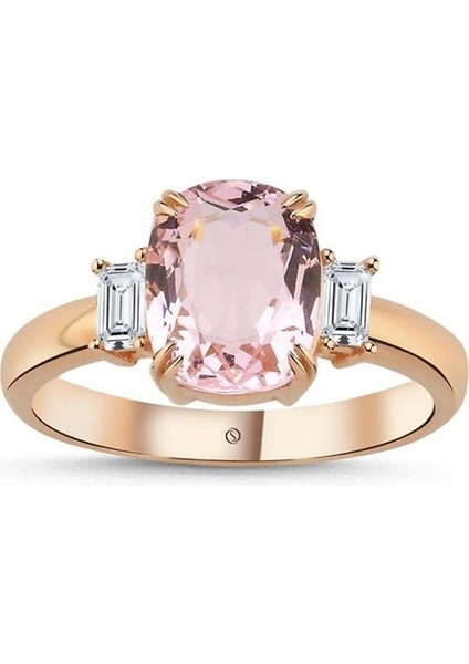 Hazine Kunzit Pırlanta Rose Gold Kadın Altın Yüzük