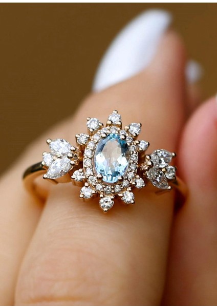 Hazine Aquamarine Pırlanta 14 Ayar Kadın Altın Yüzük fiyatları