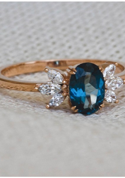 Hazine Blue Topaz Pırlanta 14 Ayar Rose Gold Kadın Altın Yüzük fiyatları