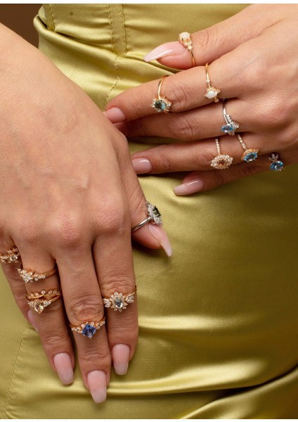 Hazine Blue Topaz Pırlanta 14 Ayar Rose Gold Kadın Altın Yüzük fırsatları