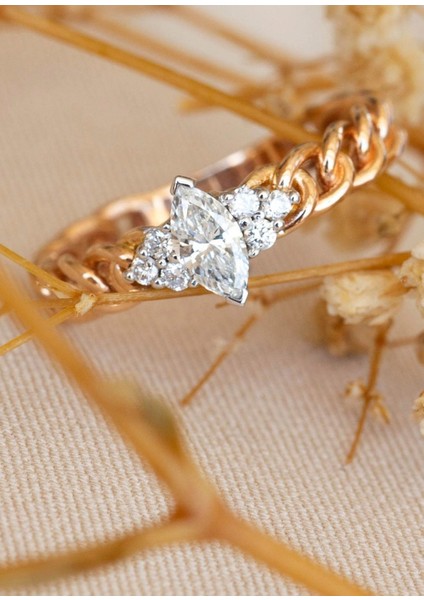Hazine Pırlanta Taşlı 14 Ayar Rose Gold Kadın Yüzük fırsatları