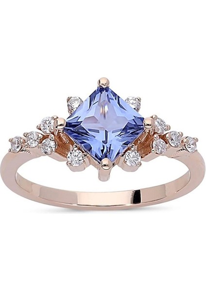 Hazine Safir Pırlanta 14 Ayar Rose Gold Kadın Altın Yüzük