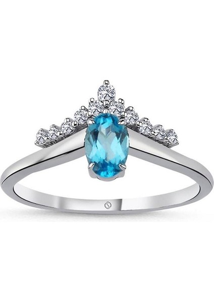 Hazine Aquamarine Pırlanta 14 Ayar White Gold Kadın Altın Yüzük