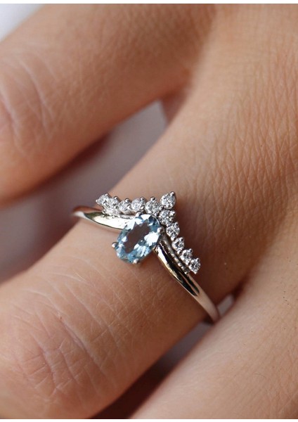 Hazine Aquamarine Pırlanta 14 Ayar White Gold Kadın Altın Yüzük modelleri