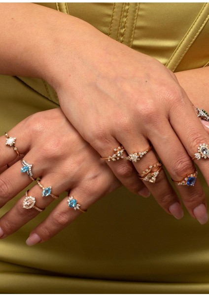 Hazine Aquamarine Pırlanta 14 Ayar White Gold Kadın Altın Yüzük fırsatları