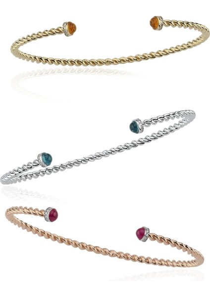 Gem Blue Topaz Bangle Slim 14 Ayar Kadın Pırlanta Bileklik modelleri