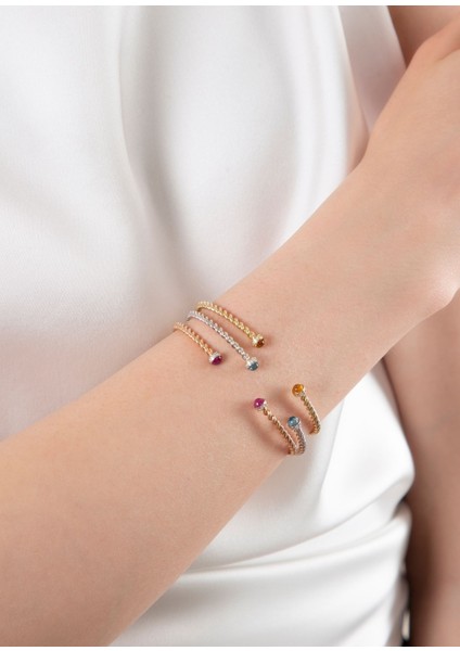 Gem Blue Topaz Bangle Slim 14 Ayar Kadın Pırlanta Bileklik fırsatları