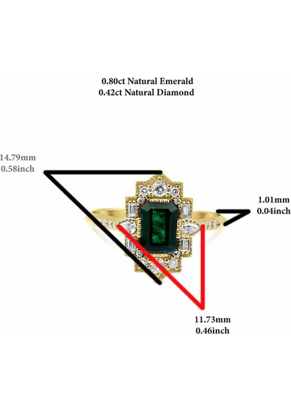 Midori Zümrüt ve Pırlantalı Art Deco 14 Ayar Altın Kadın Yüzük modelleri
