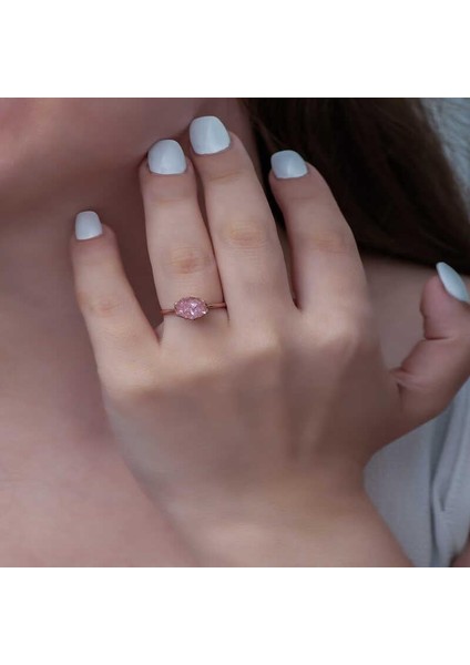 Gümüş Rose Pembe Lotus Çiçeği Yüzük